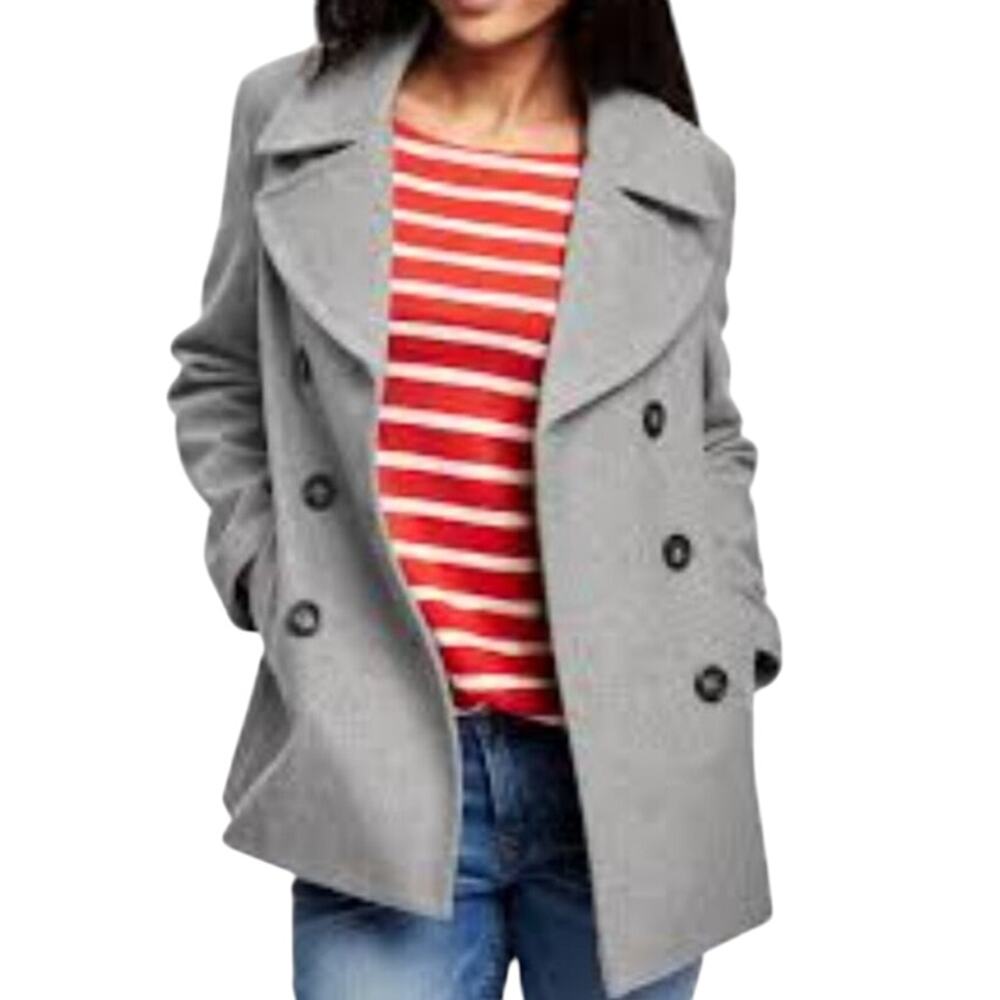 Old Navy French Girl Double Breasted Lined Peacoat L Gray Winter Chic Minimalist